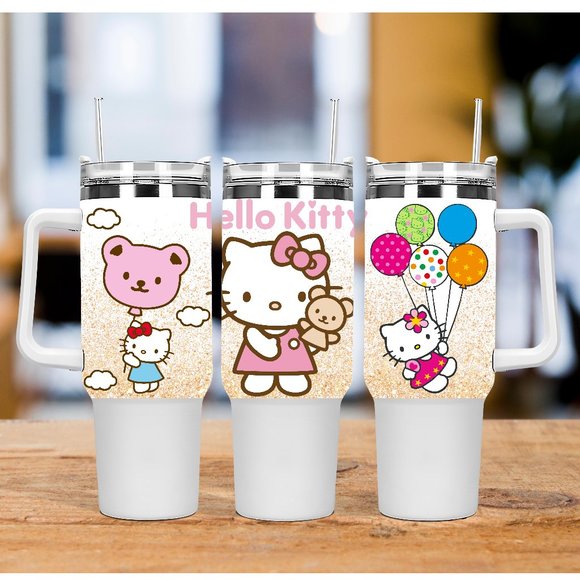 Custom 40 oz Tumbler Cartoon Kawaii Hello Kitty, Pink Kitty, Pink Cat Tumbler 40 - Picture 2 of 7